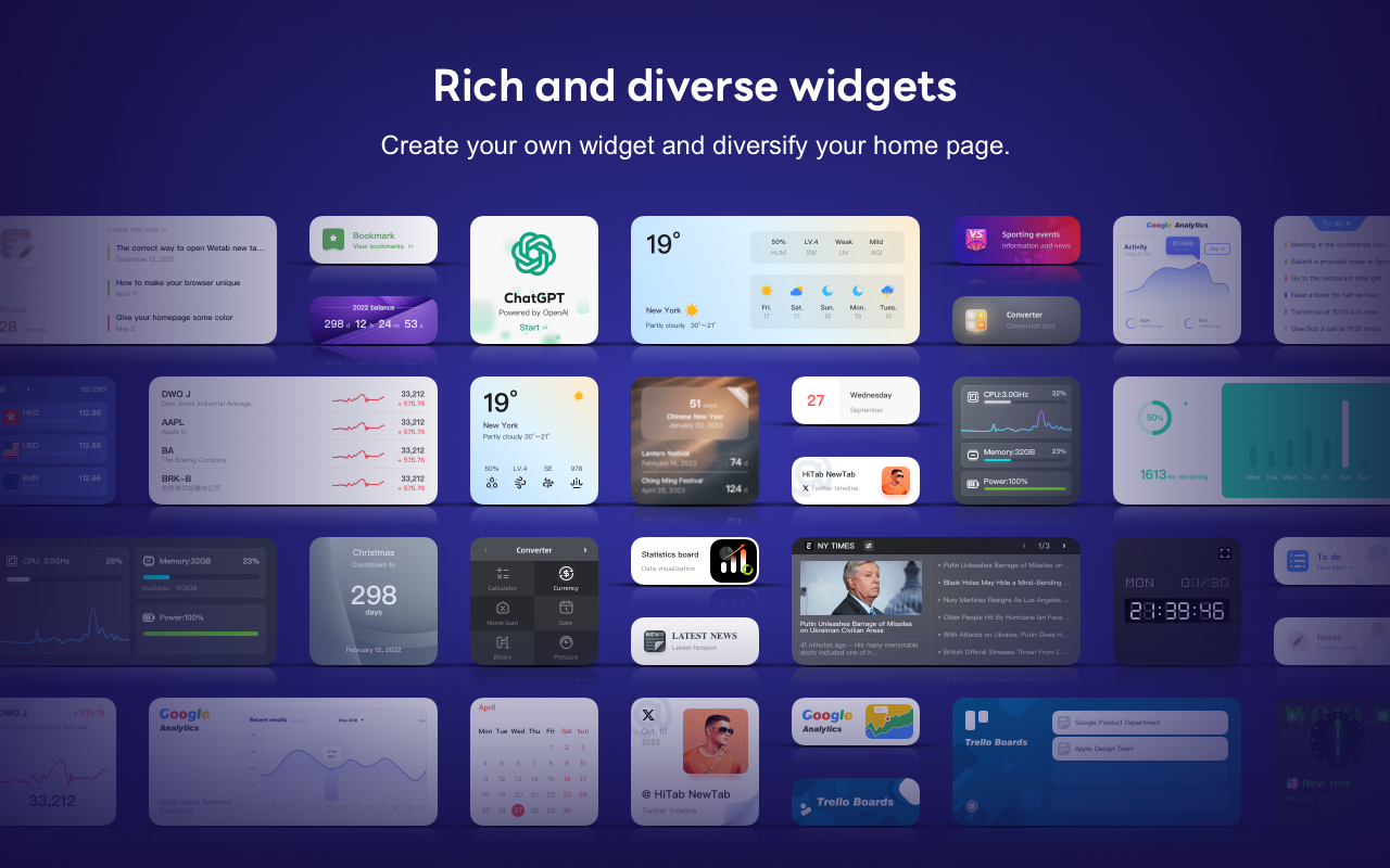 HiTab - 新标签页仪表盘和小组件截图4