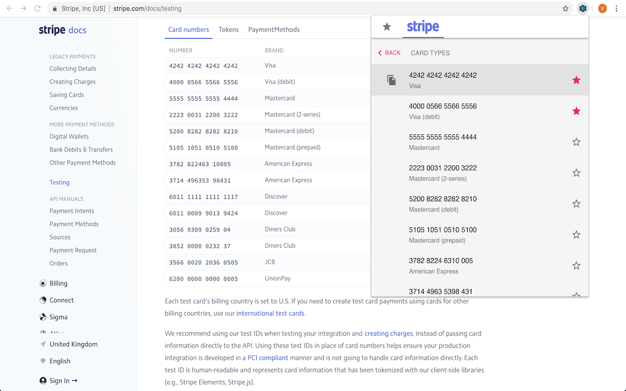 Test Payment Cards Extension截图2