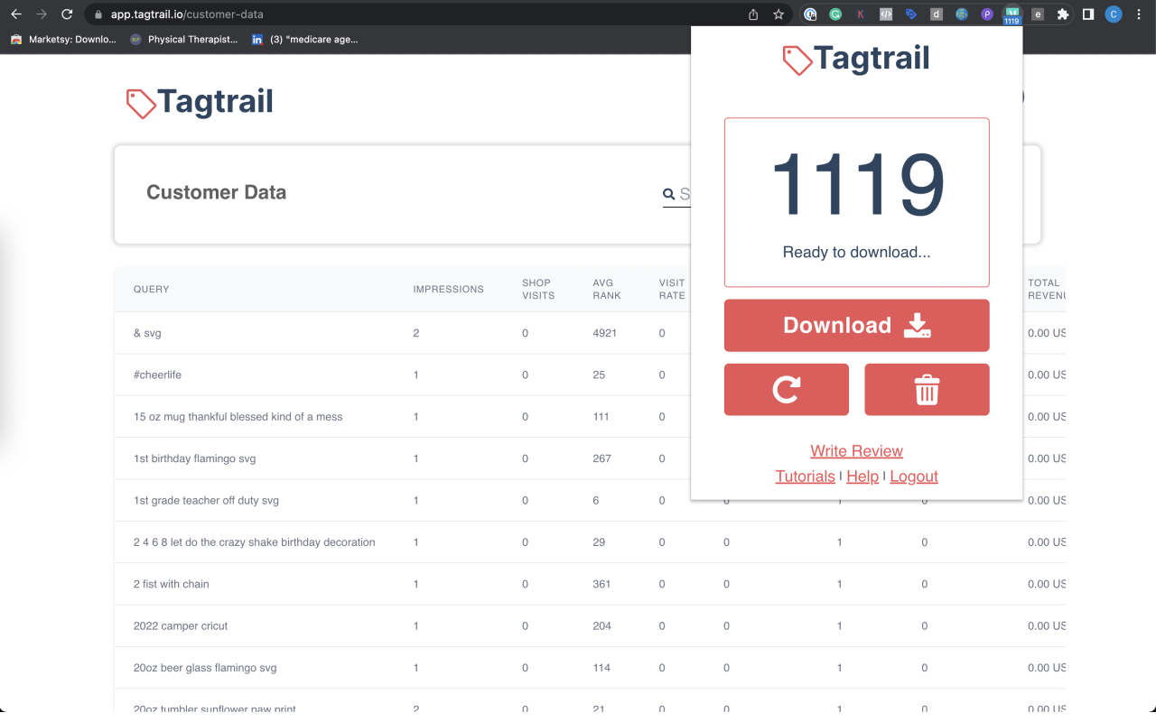 Tagtrail: Etsy Search Analytics Tool截图1