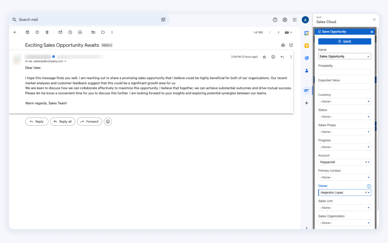 SAP Sales Cloud for Gmail截图2