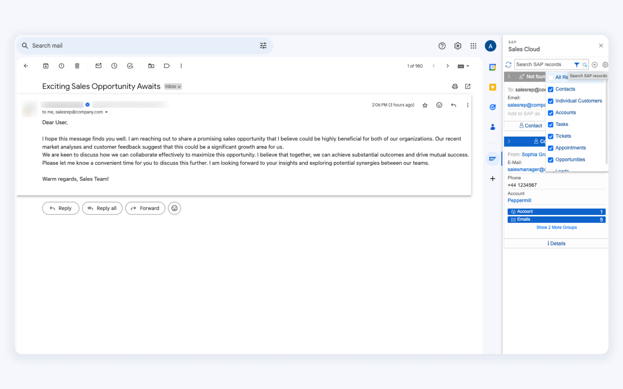 SAP Sales Cloud for Gmail截图3
