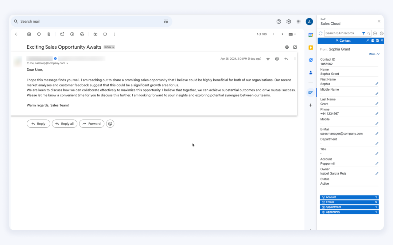 SAP Sales Cloud for Gmail截图4