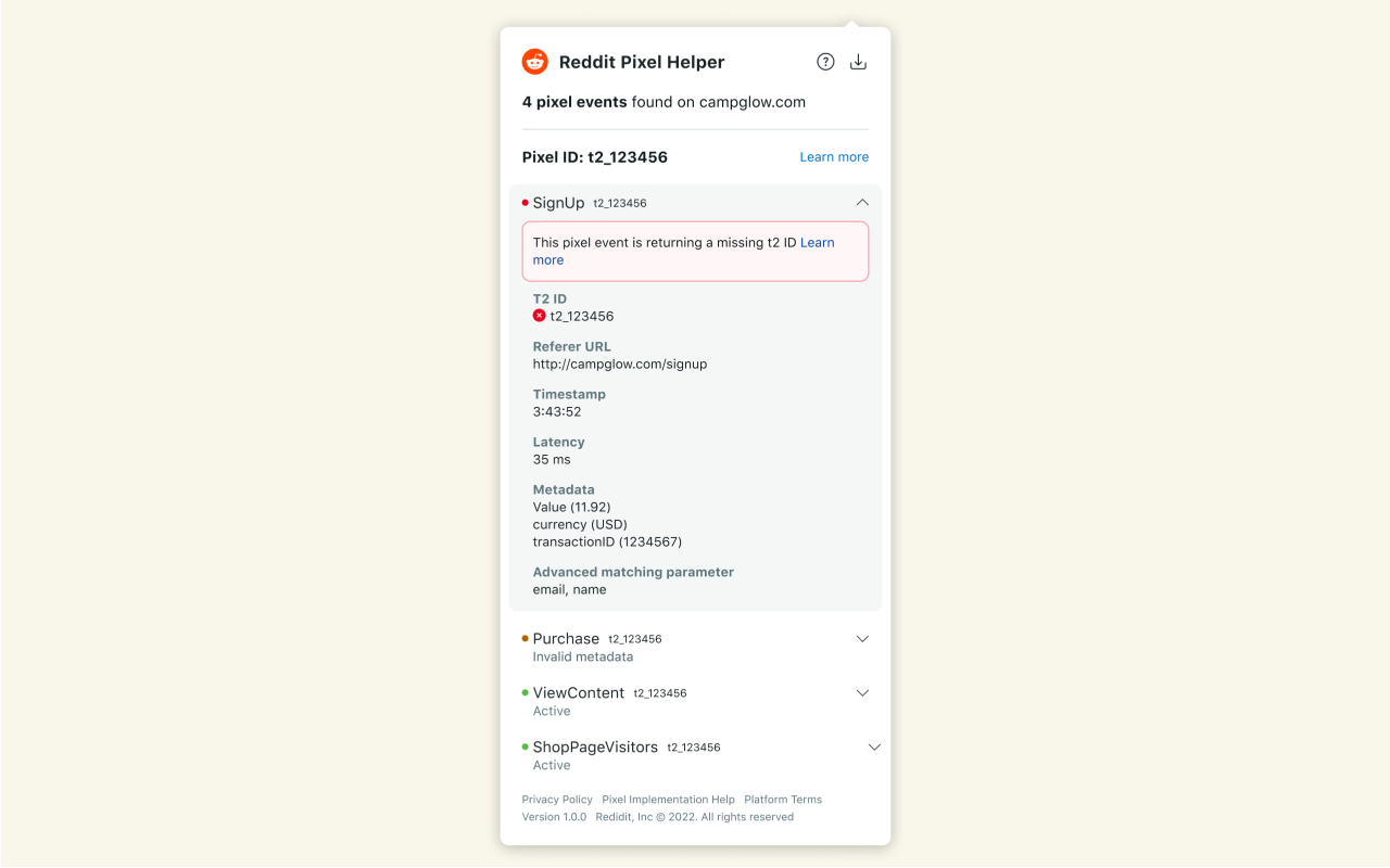 Reddit Pixel Helper截图2
