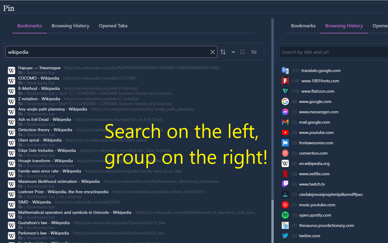 Pin: History, Bookmarks & Tabs Manager截图1