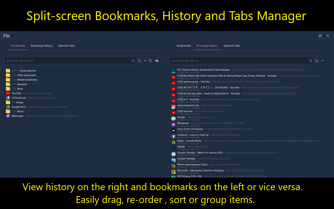Pin: History, Bookmarks & Tabs Manager截图3