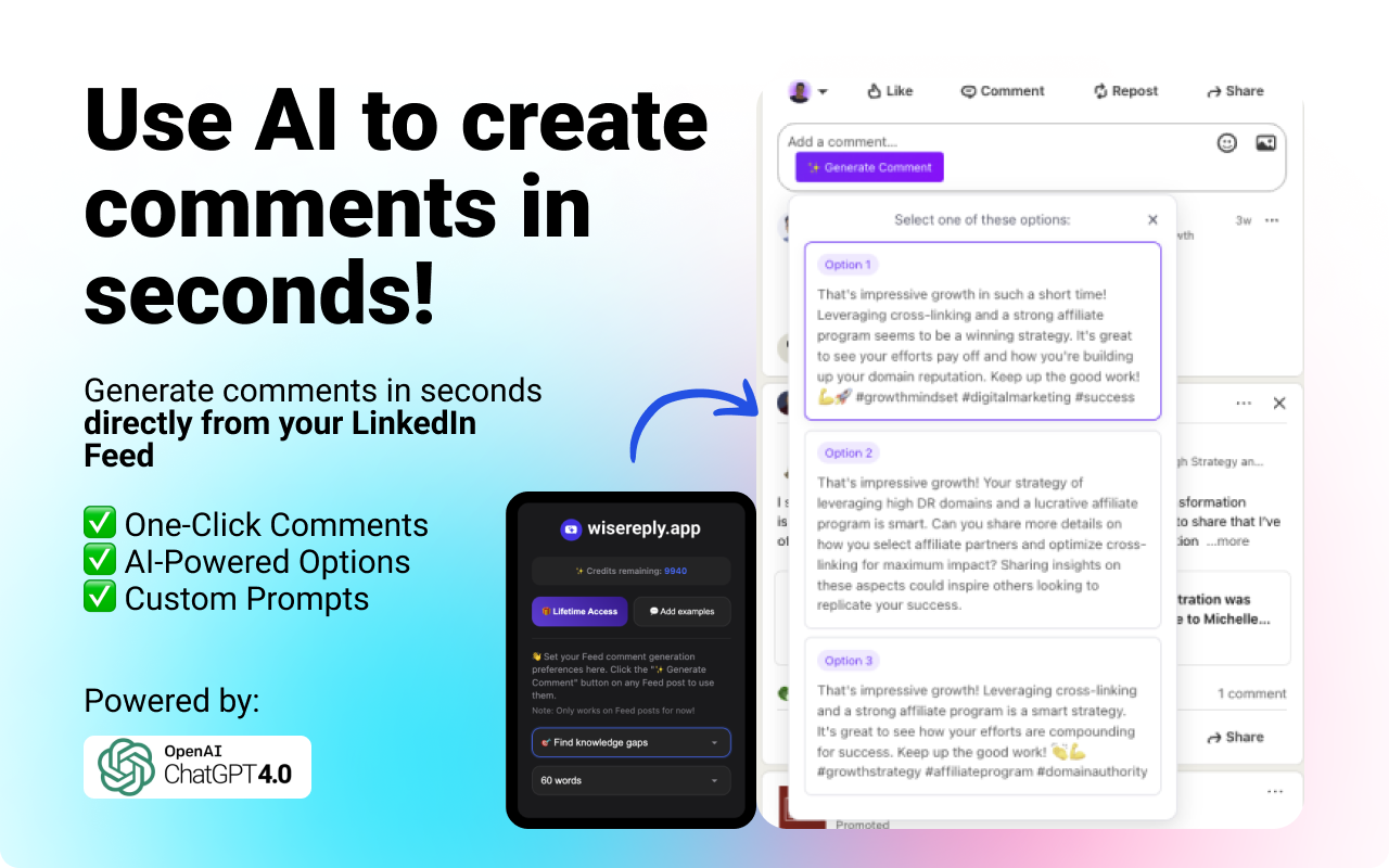 Wisereply - LinkedIn AI Comment Generator (4.2.2)截图3