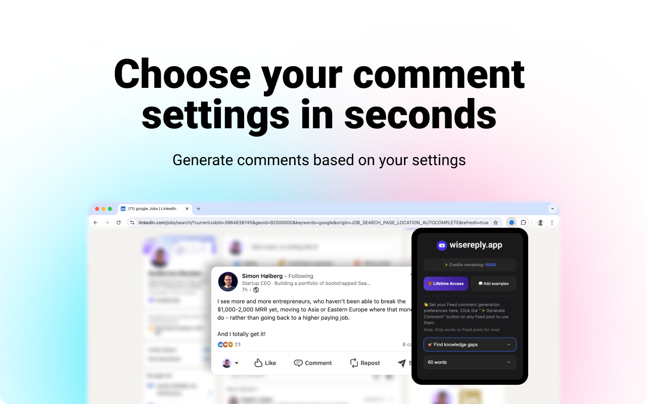 Wisereply - LinkedIn AI Comment Generator (4.2.2)截图5