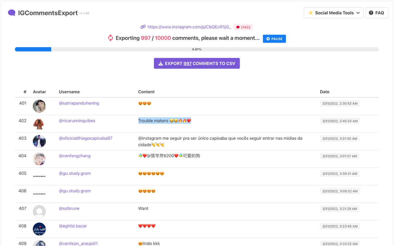 IGCommentsExport - Export Comment for IG截图1