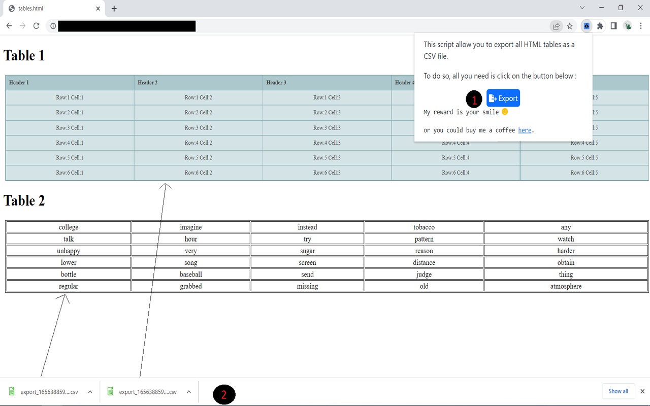 HTML table to csv截图1