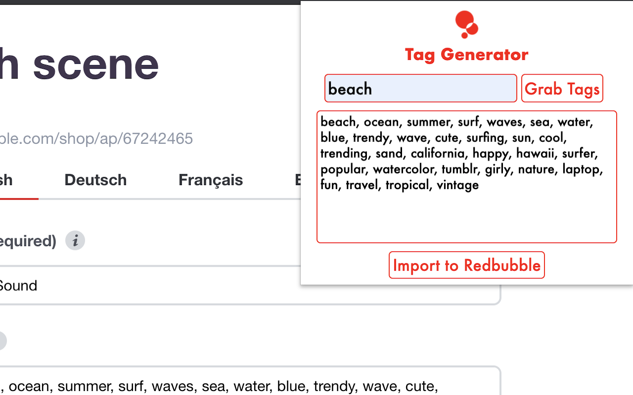 Redbubble Tag Generator截图1