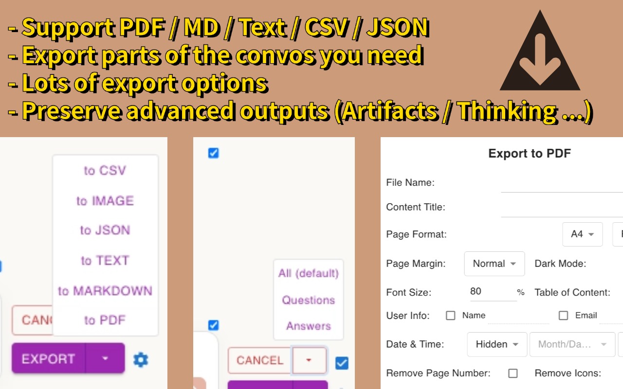 Claude 导出工具:保存为 PDF、MD 等多种格式截图2