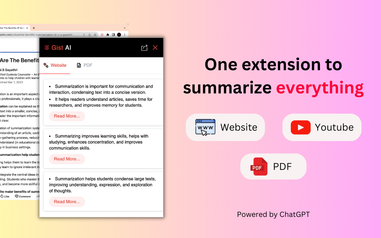 Gist AI: 用ChatGPT摘要Web、YouTube、PDF截图3