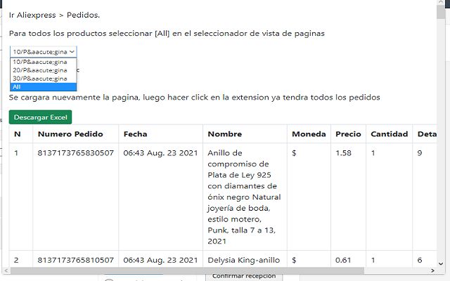 AliExpress Pedidos a Excel截图1