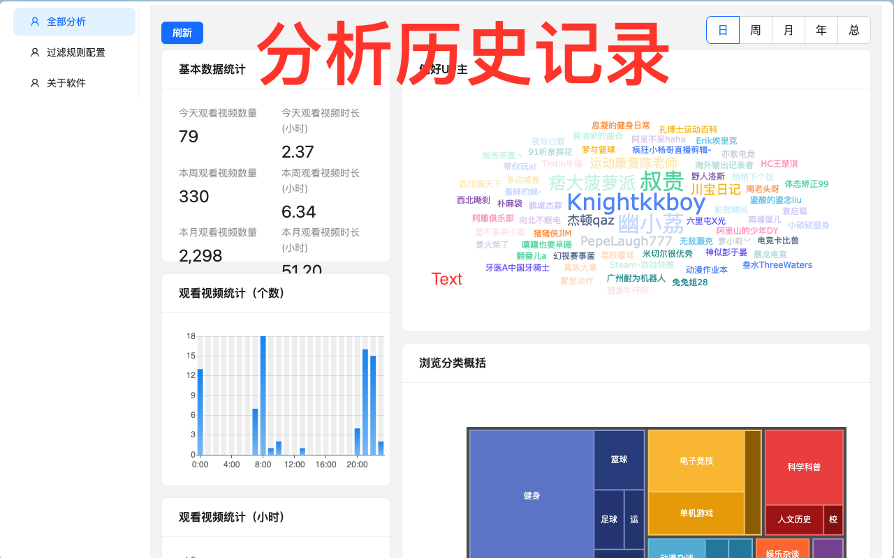 B站小助手 Bilibili 分析历史记录 屏蔽视频截图2