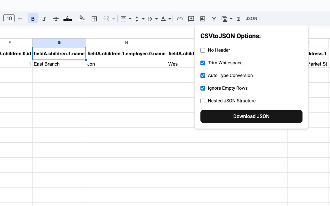 Sheets to JSON截图2