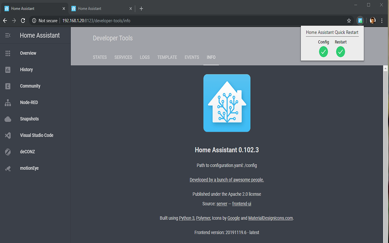 Home Assistant Quick Restart截图1