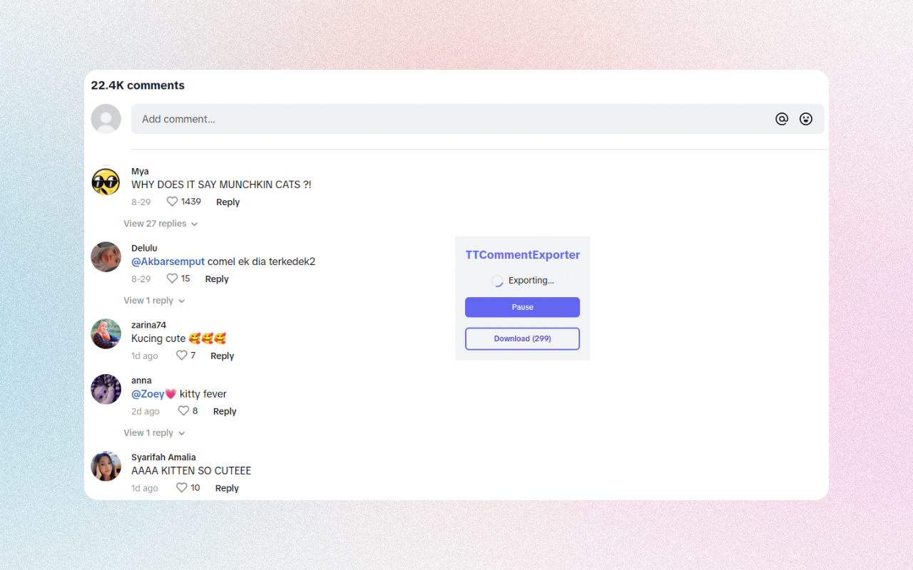 TTCommentExporter - 导出 TikTok 评论截图1
