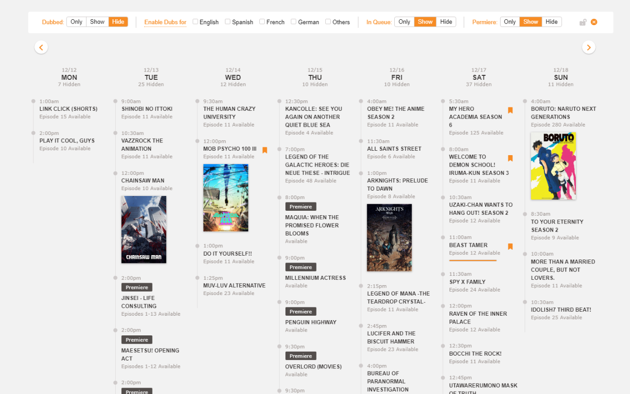 Release Calendar Filter for Crunchyroll截图3