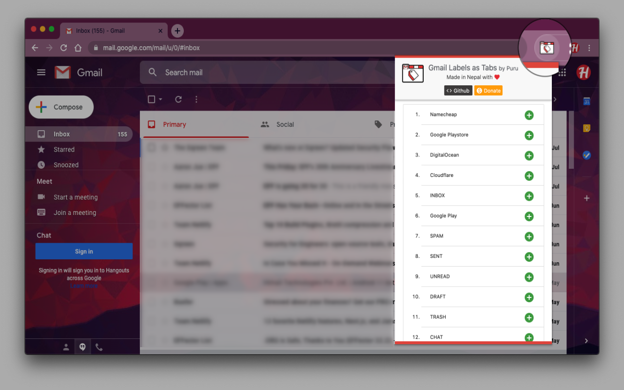 Gmail Labels as Tabs截图1
