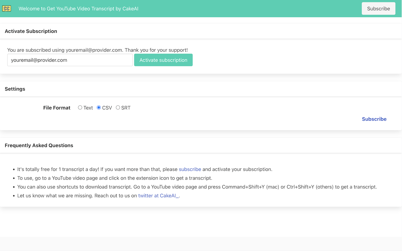 Get YouTube Transcript by CakeAI - Free截图3