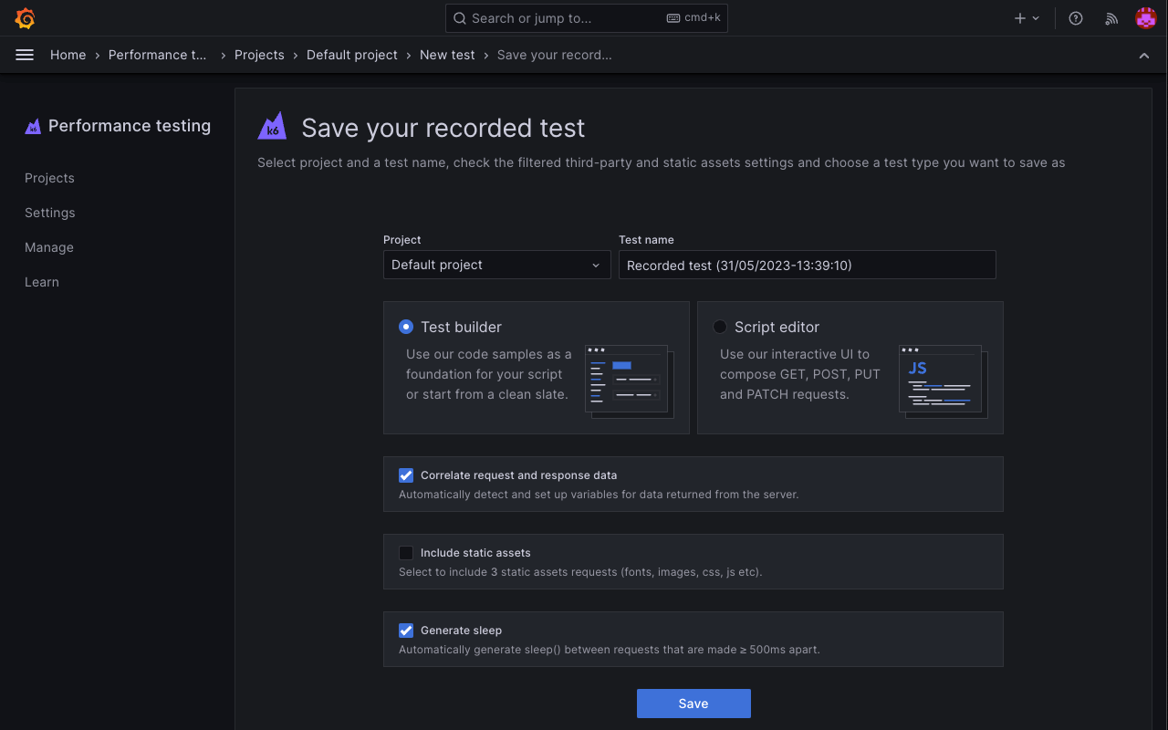 Grafana k6 Browser Recorder截图2