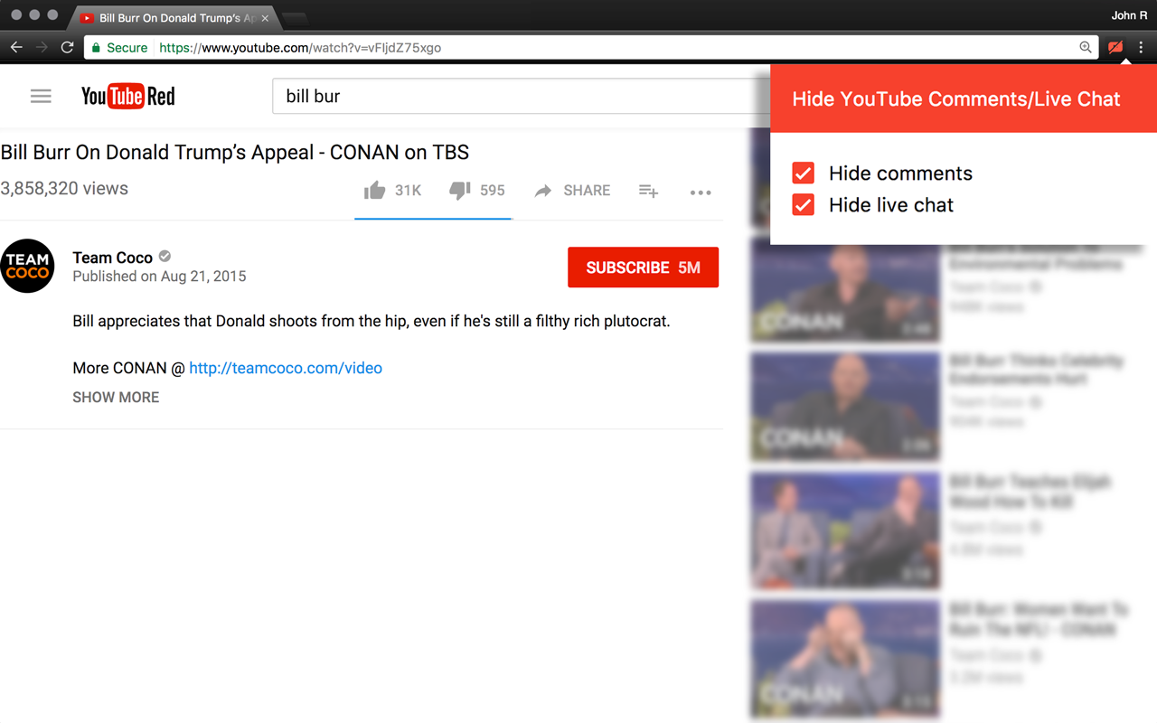 Hide YouTube Comments, Live Chat, & Related截图1