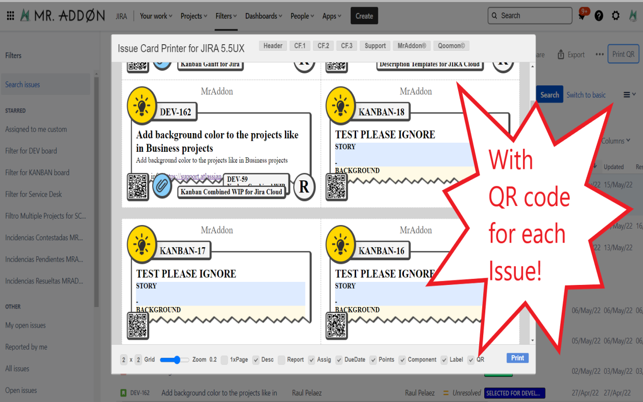 QR Issue Card Printer PRO for JIRA Cloud截图1