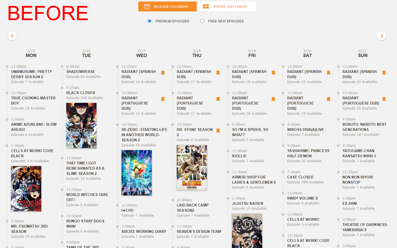 Remove Crunchyroll simulcast calendar dubs截图1