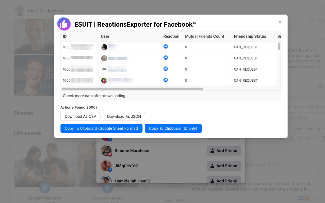 ESUIT | Reactions Exporter for Facebook™截图2