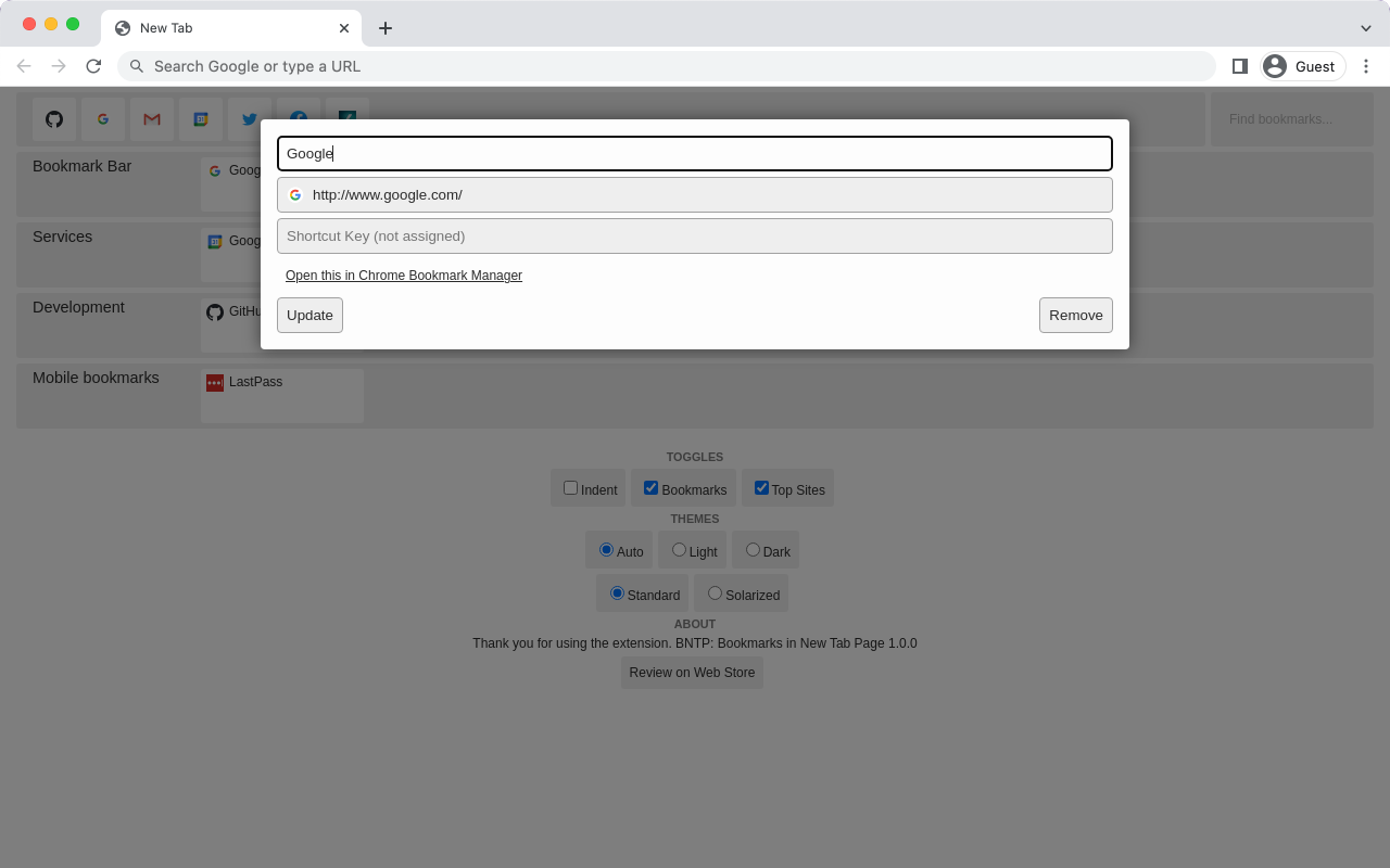 BNTP: Bookmarks in New Tab Page截图1