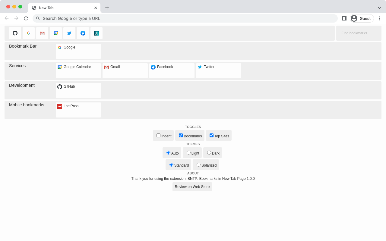 BNTP: Bookmarks in New Tab Page截图2
