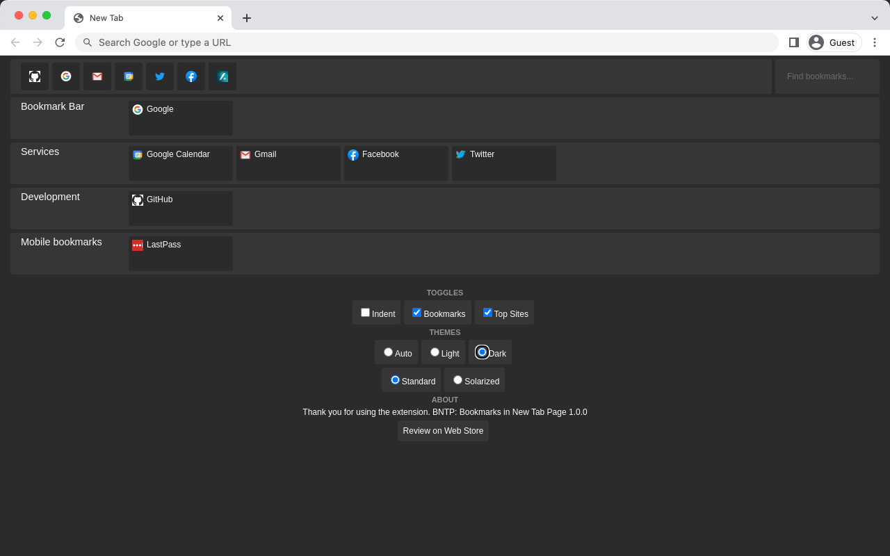 BNTP: Bookmarks in New Tab Page截图3