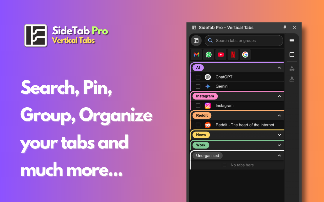 SideTab Pro - Vertical Tabs, Bookmarks and Reading List截图3