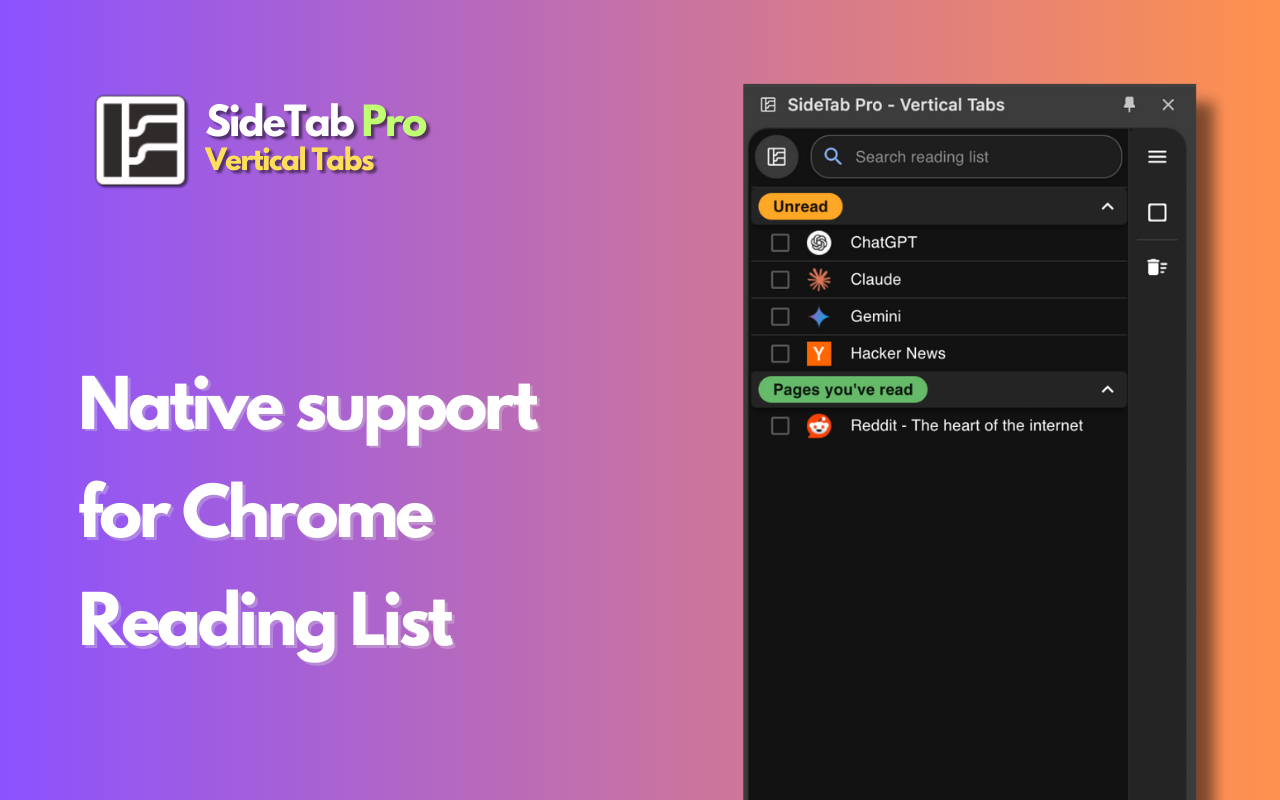 SideTab Pro - Vertical Tabs, Bookmarks and Reading List截图5