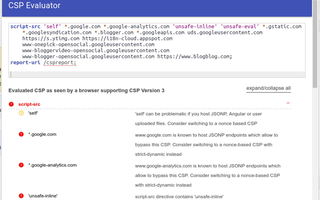CSP Evaluator截图1