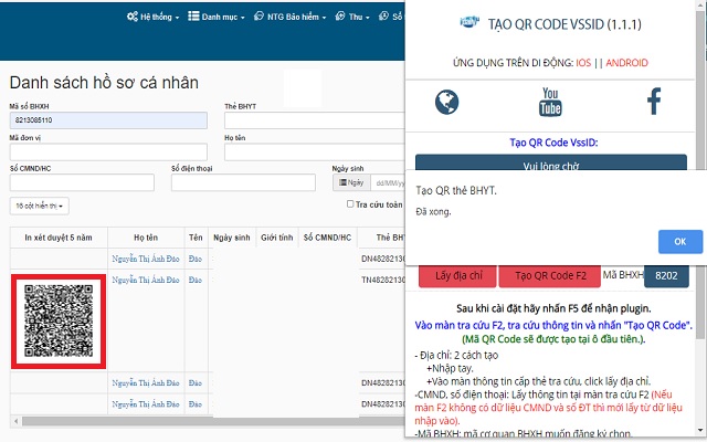 Tạo QR Code thẻ BHYT đăng kí VssID.截图1