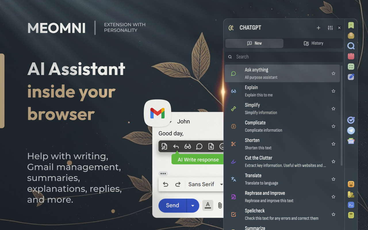 Sidebar: ChatGPT, 书签, GPT-4o | Meomni截图2