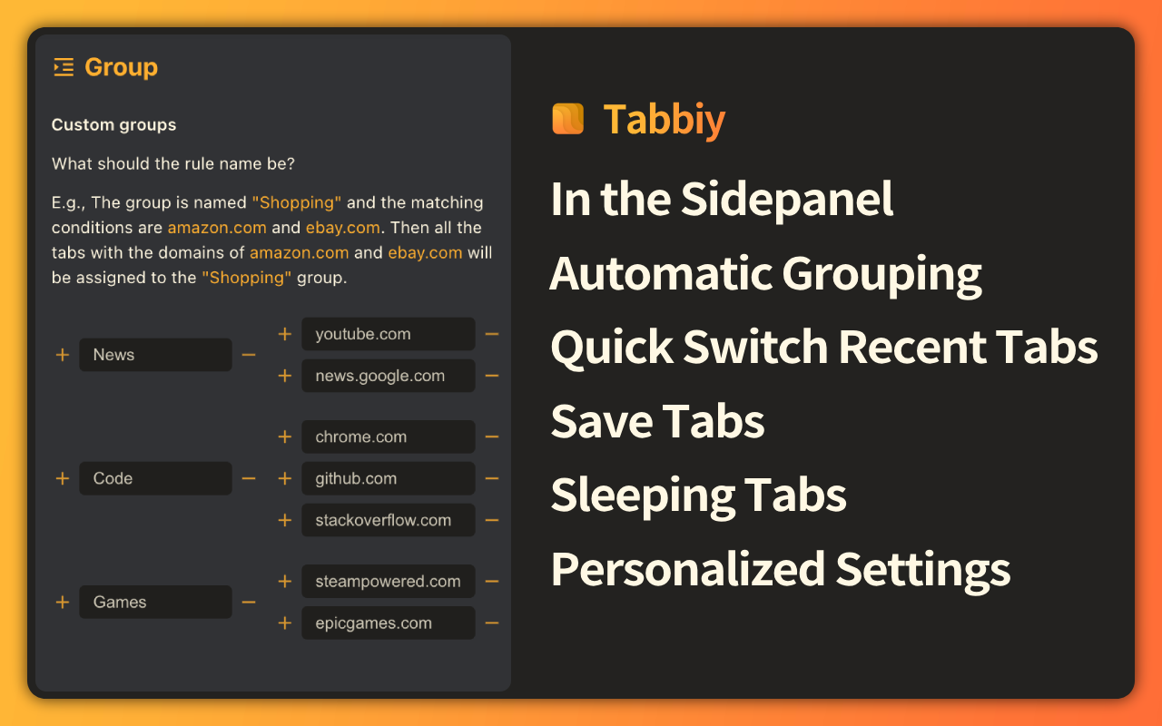 Tabbiy - 自动分组 & 侧边栏标签管理截图1