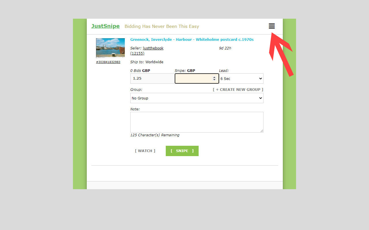 JustSnipe eBay Auction Sniper截图5