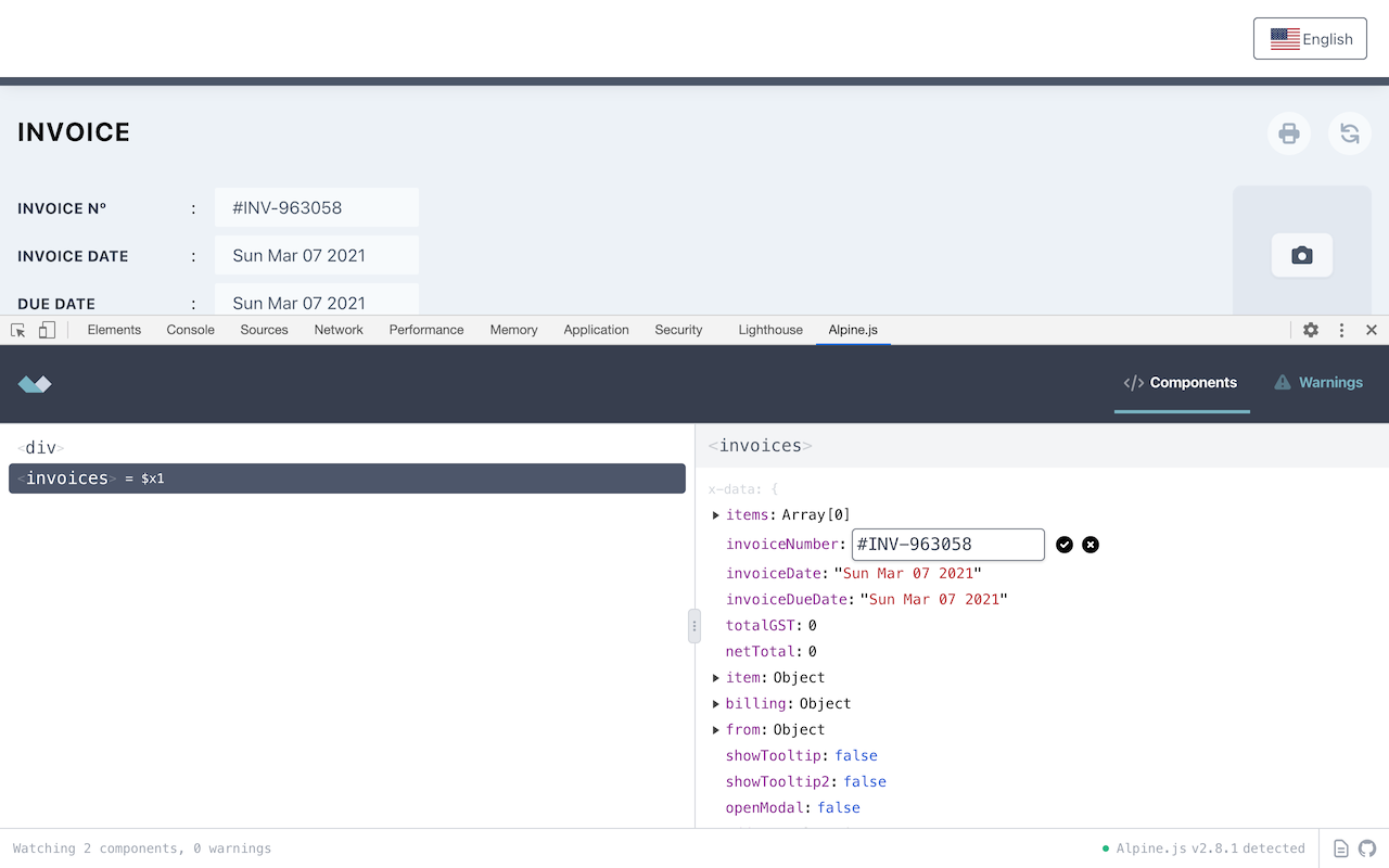 Alpine.js devtools截图1