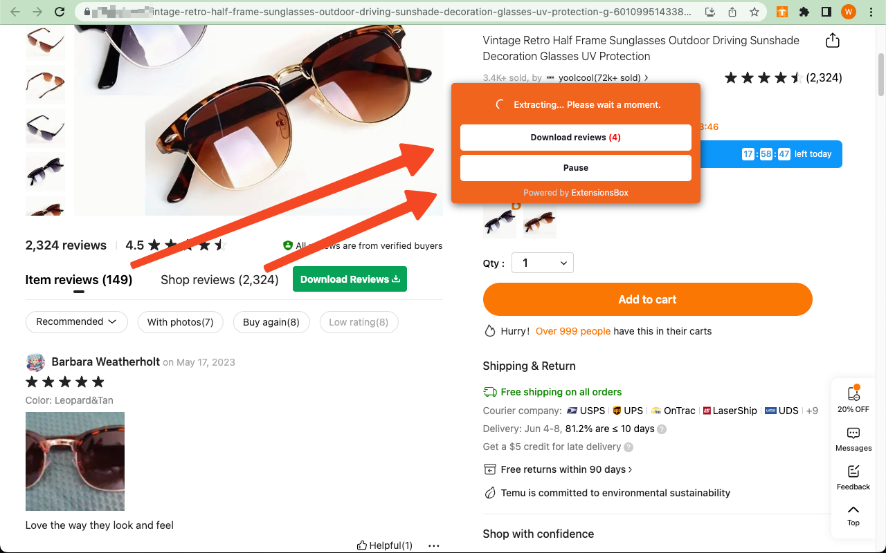 Reviews Extractor for Temu™ - Scrape Review to Excel截图5