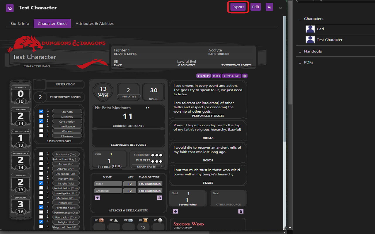 Roll20 Character Sheet Exporter for 5e截图2