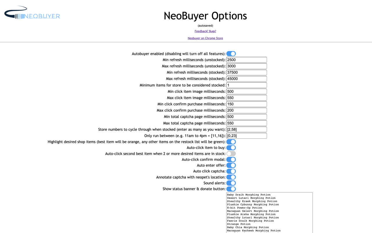 Neopets Shop & Attic Highlighter & Autobuyer截图4