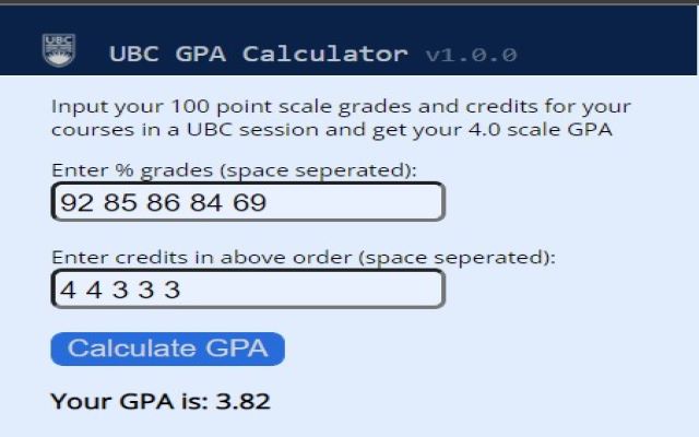 UBC GPA calculator截图1