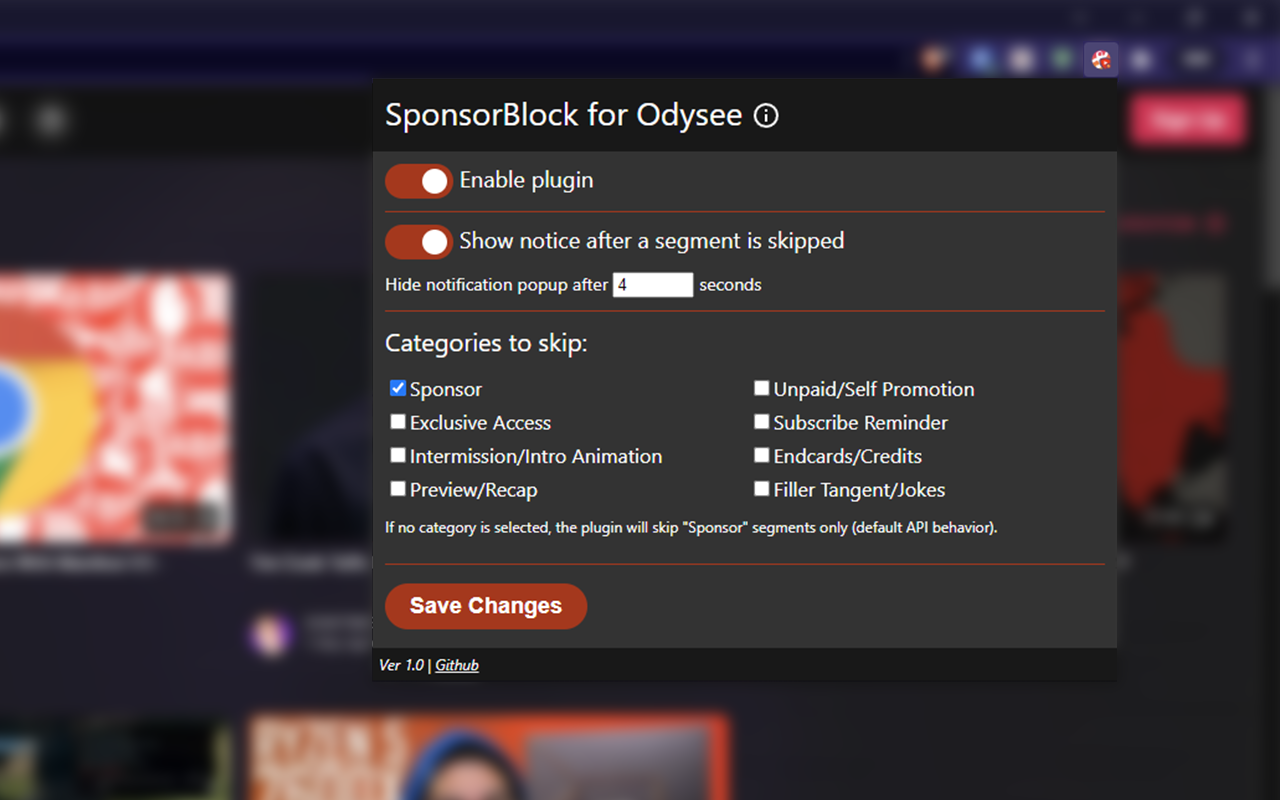 SponsorBlock for Odysee截图3