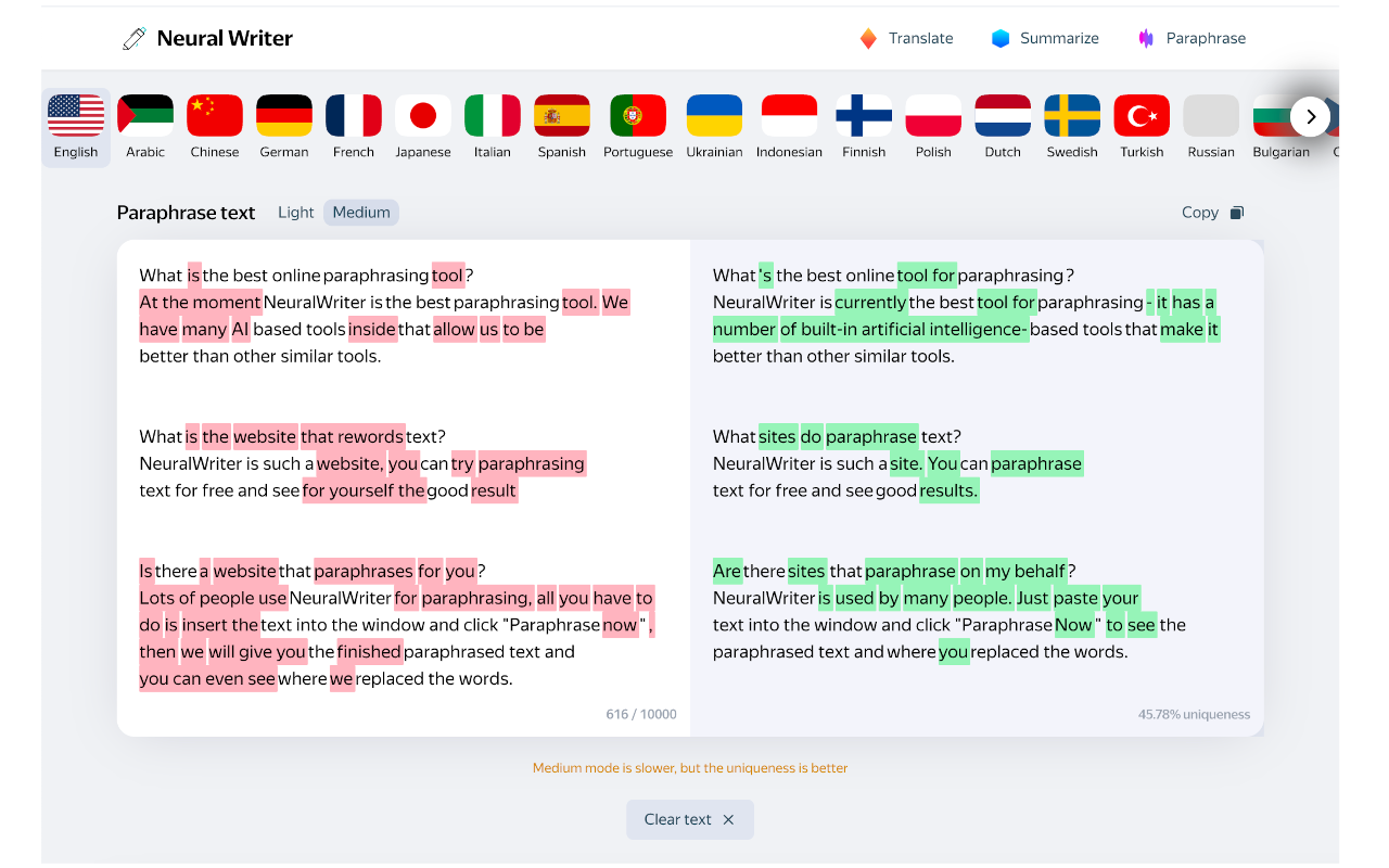 NeuralWriter — rewriting and paraphrasing截图1