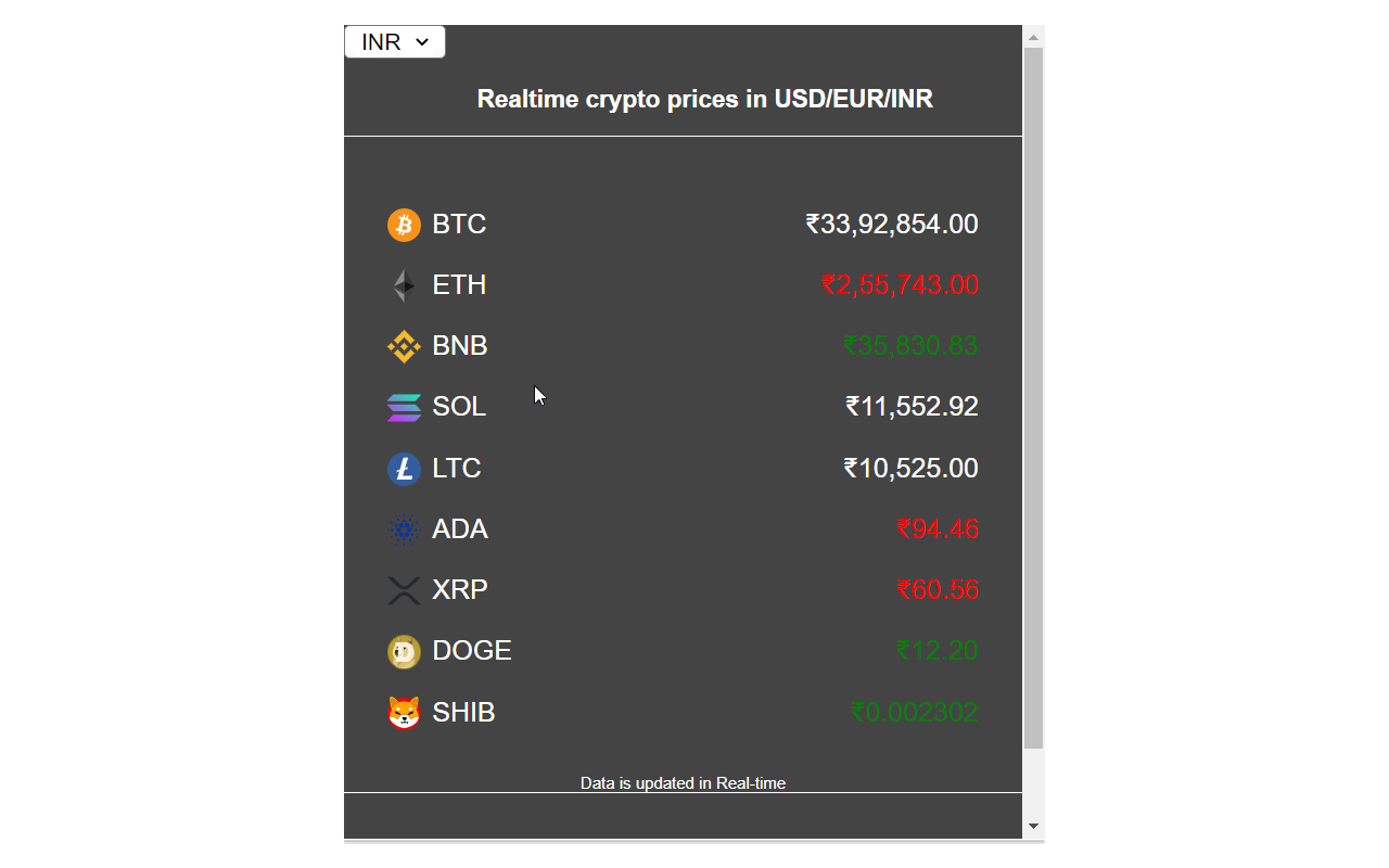 Crypto Realtime Price Ticker (USD/EUR/INR)截图5