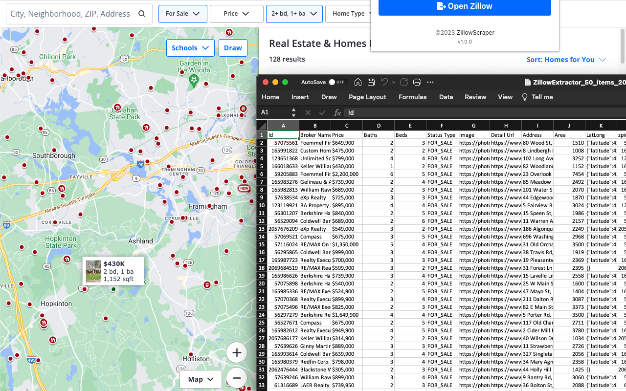 Zillow 数据抓取器 - 代理人及房产导出截图1
