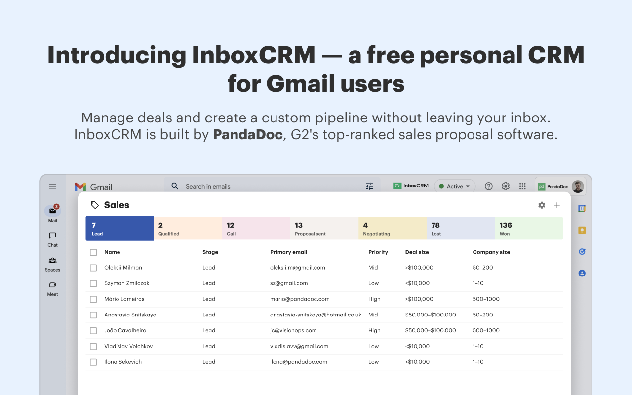 InboxCRM - Personal CRM for Gmail by PandaDoc截图3