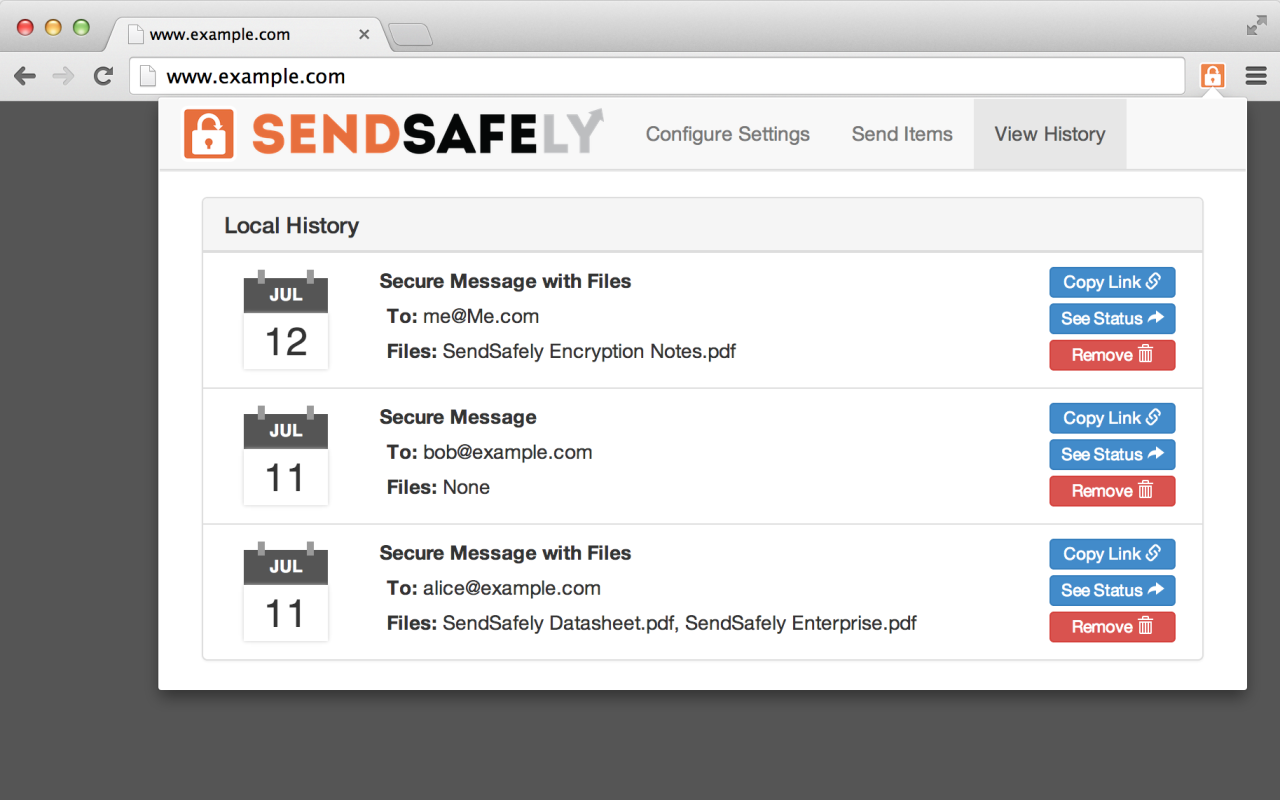 Chrome 和 Gmail 版 SendSafely 加密截图1